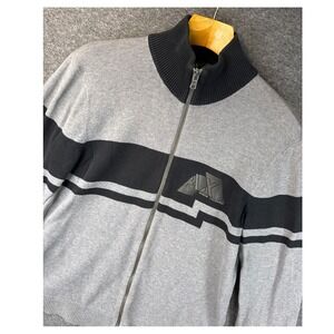 Armani Exchange Full Zip Cotton Sweater Grey Black Stripe Mock Neck Mens Size L